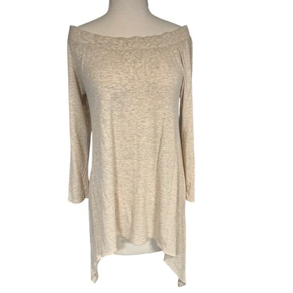 Red by BKE Size Small Light Tan Long Sleeve Tunic Off the Shoulder Top Rayon - Picture 2 of 10